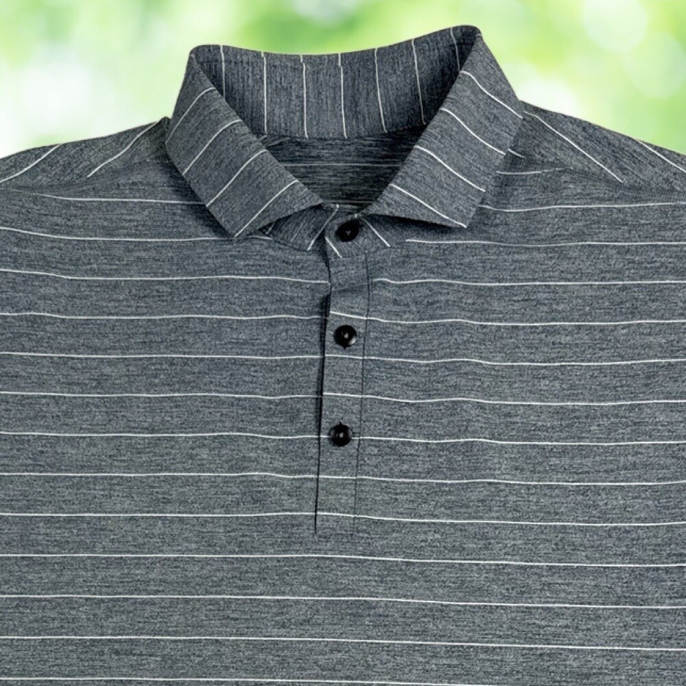 LULULEMON Evolution Polo Shirt Blue Stripe Golf Stretch Athletic Mens Size L